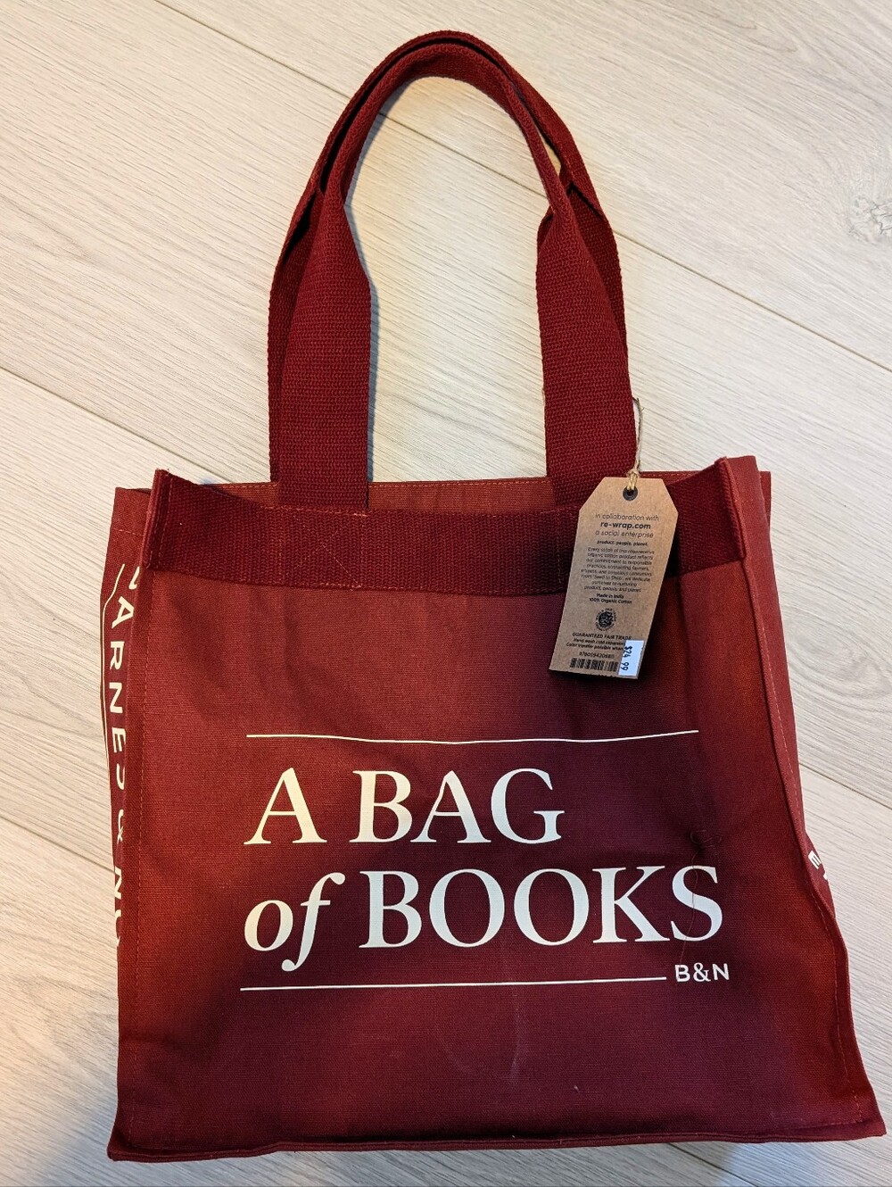 Barnes & Noble Red Canvas Tote Bag with 'A Bag of Books' Print. NWT